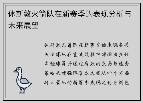 休斯敦火箭队在新赛季的表现分析与未来展望