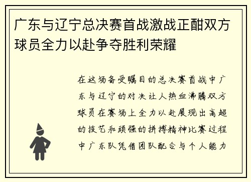 广东与辽宁总决赛首战激战正酣双方球员全力以赴争夺胜利荣耀